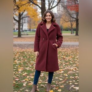 Eilly Bazar Maroon Lapel Solid Thermal Teddy Coat woman medium nwot